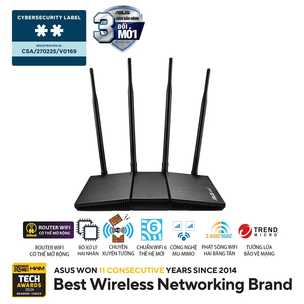 ASUS RT-AX1800HP (Xuyên tường) Wifi AX1800, Wifi 6 (802.11ax)