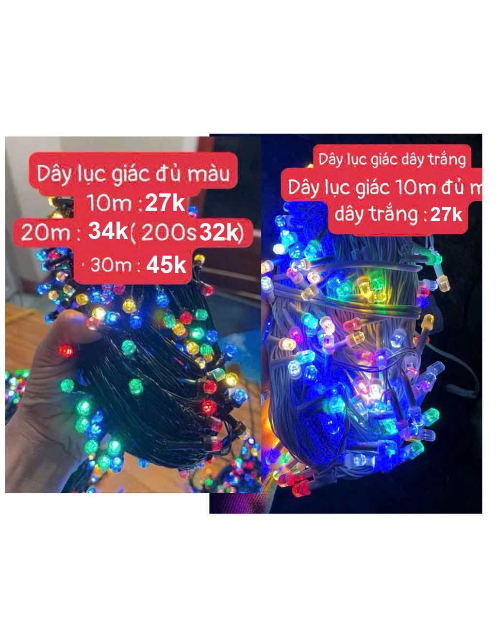 Dây đèn trang trí lục giác nhiều màu